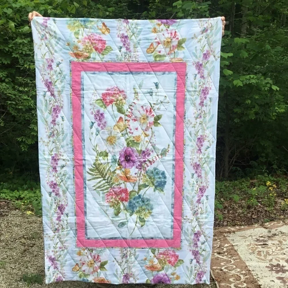 NWT Handcrafted Pastels Floral Quilt